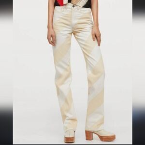NEW H&M White + Cream Striped Straight Jeans | Size 2